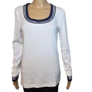 Express Shirt Vintage Long Sleeve White Navy Blue Womens Size Large